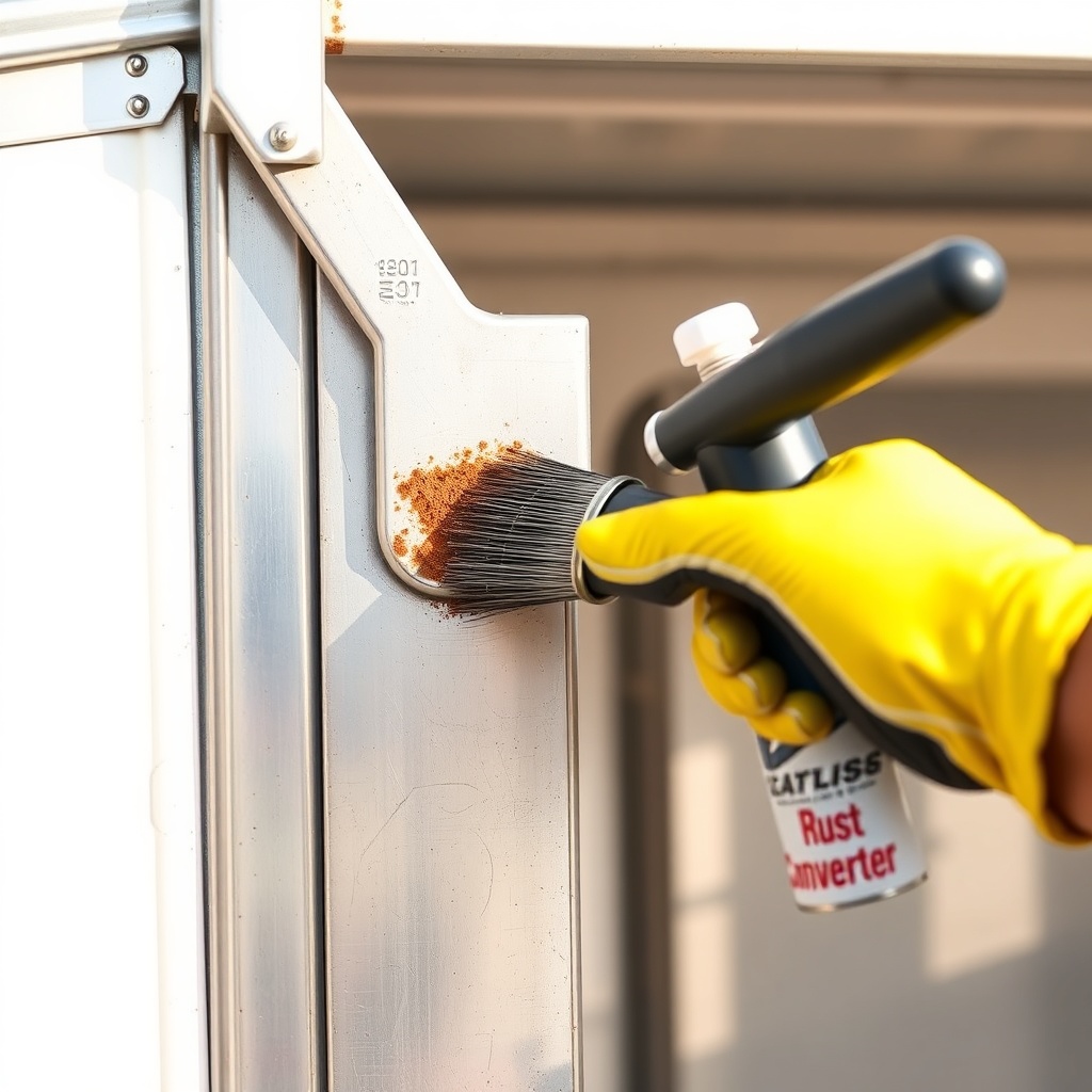 A photorealistic close-up shot of an Exiss 3-Horse GN trailer frame corner showing a small