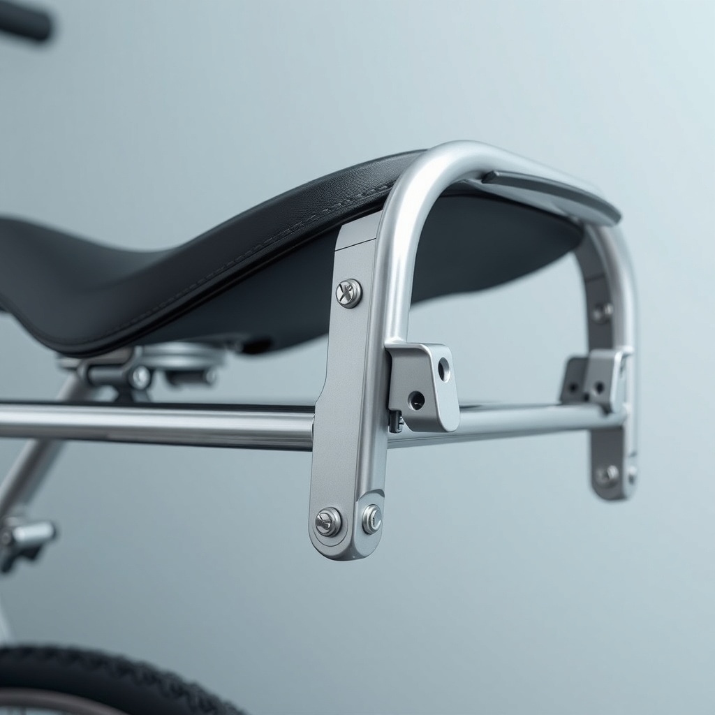 A clean photorealistic close-up showing the aluminum saddle rack with rubber padding and t
