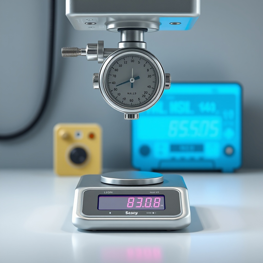 <clean photorealistic photo/illustration of a scale under a gooseneck coupler