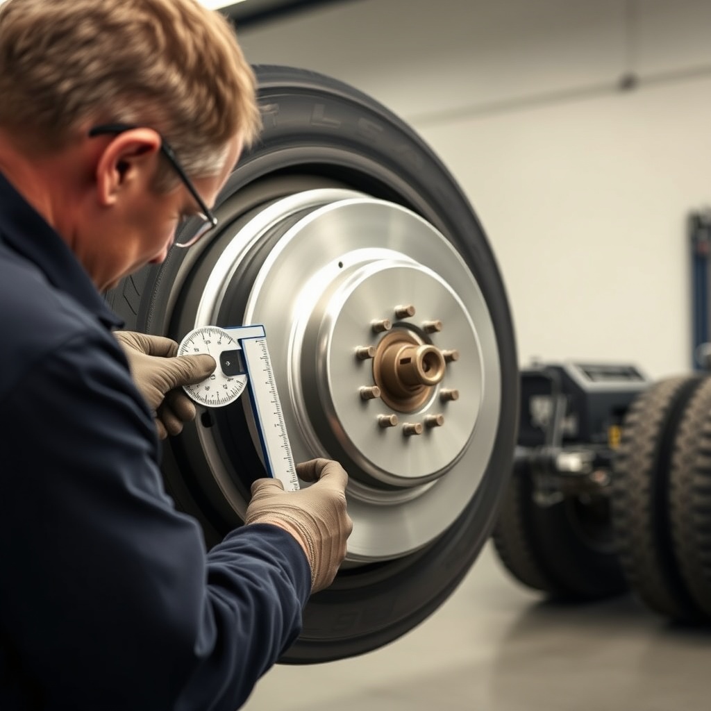 Photo of a mechanic using a feeler gauge to check the brake magnet gap on a Featherlite 85