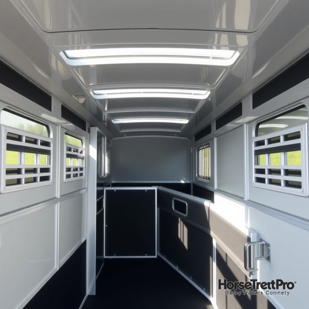 A clean photorealistic photo of the interior HorseTrailerPro horse compartment showing the