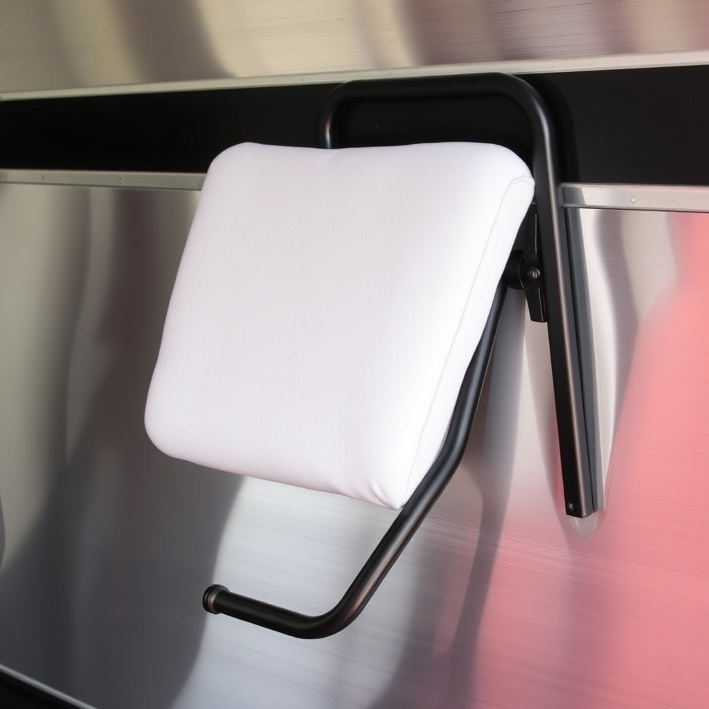 Close-up photo of a HorseTrailerPro Premium Padded Saddle Rack in folded position