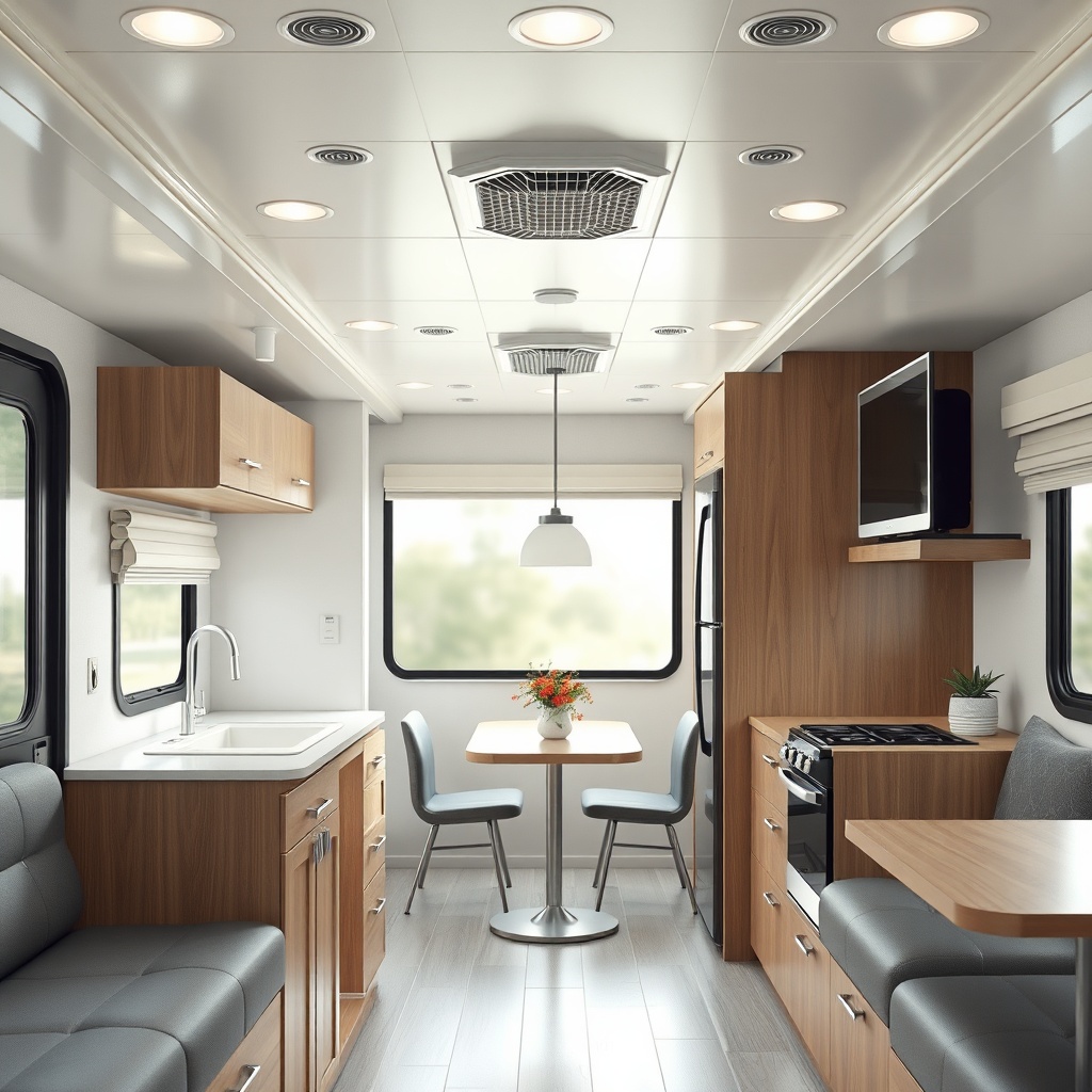 <clean photorealistic photo/illustration of a fully integrated living quarters showing the