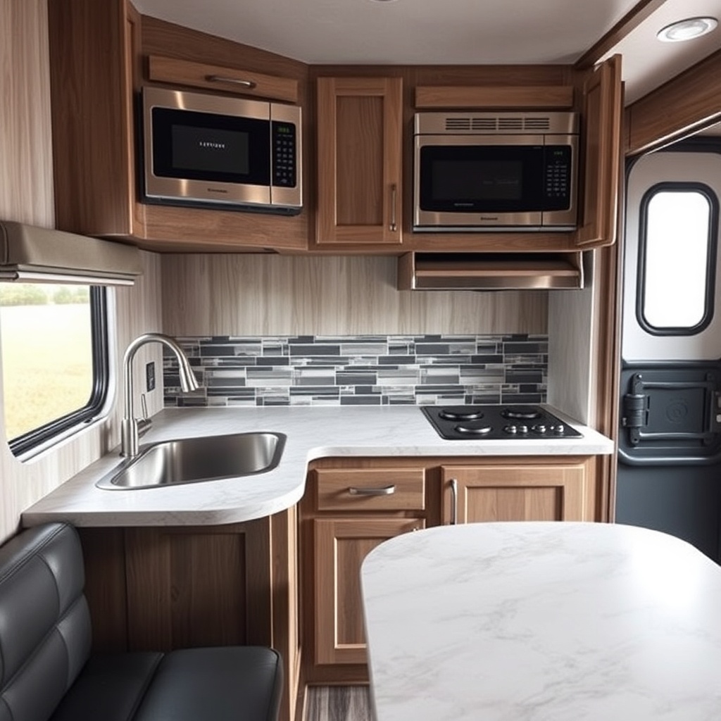 A clean photorealistic photo showing the interior of a HorseTrailerPro living quarters kit