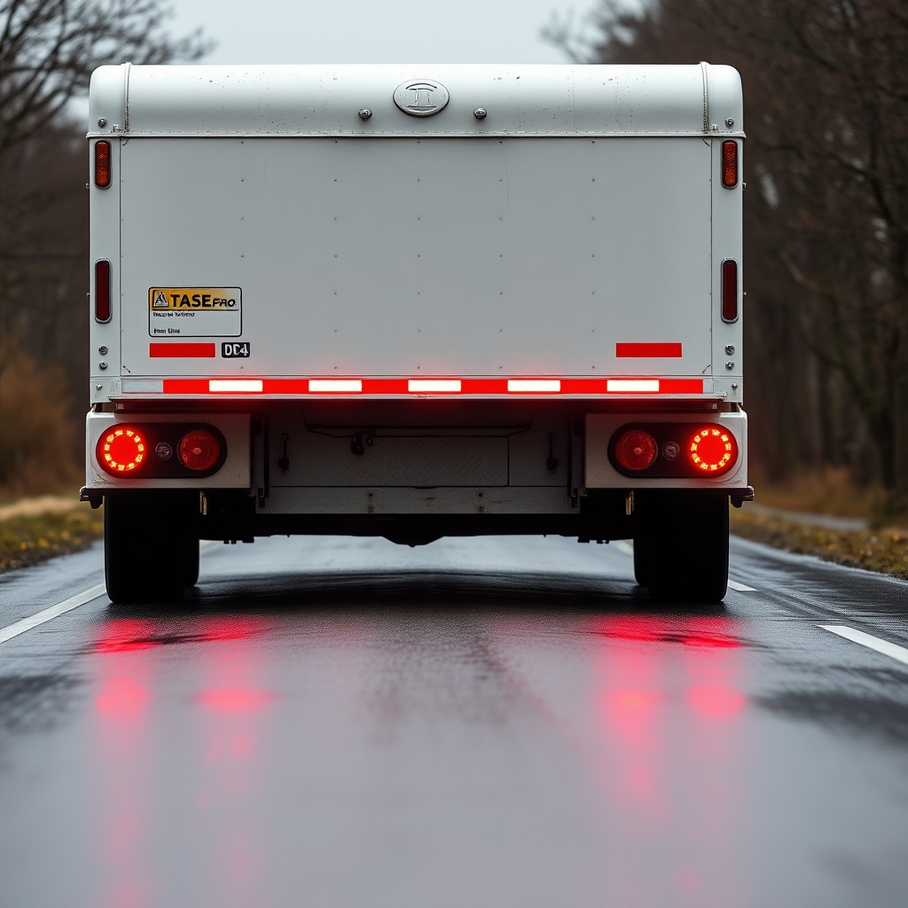 A clean photorealistic photo of a HorseTrailerPro dual axle trailer executing a controlled