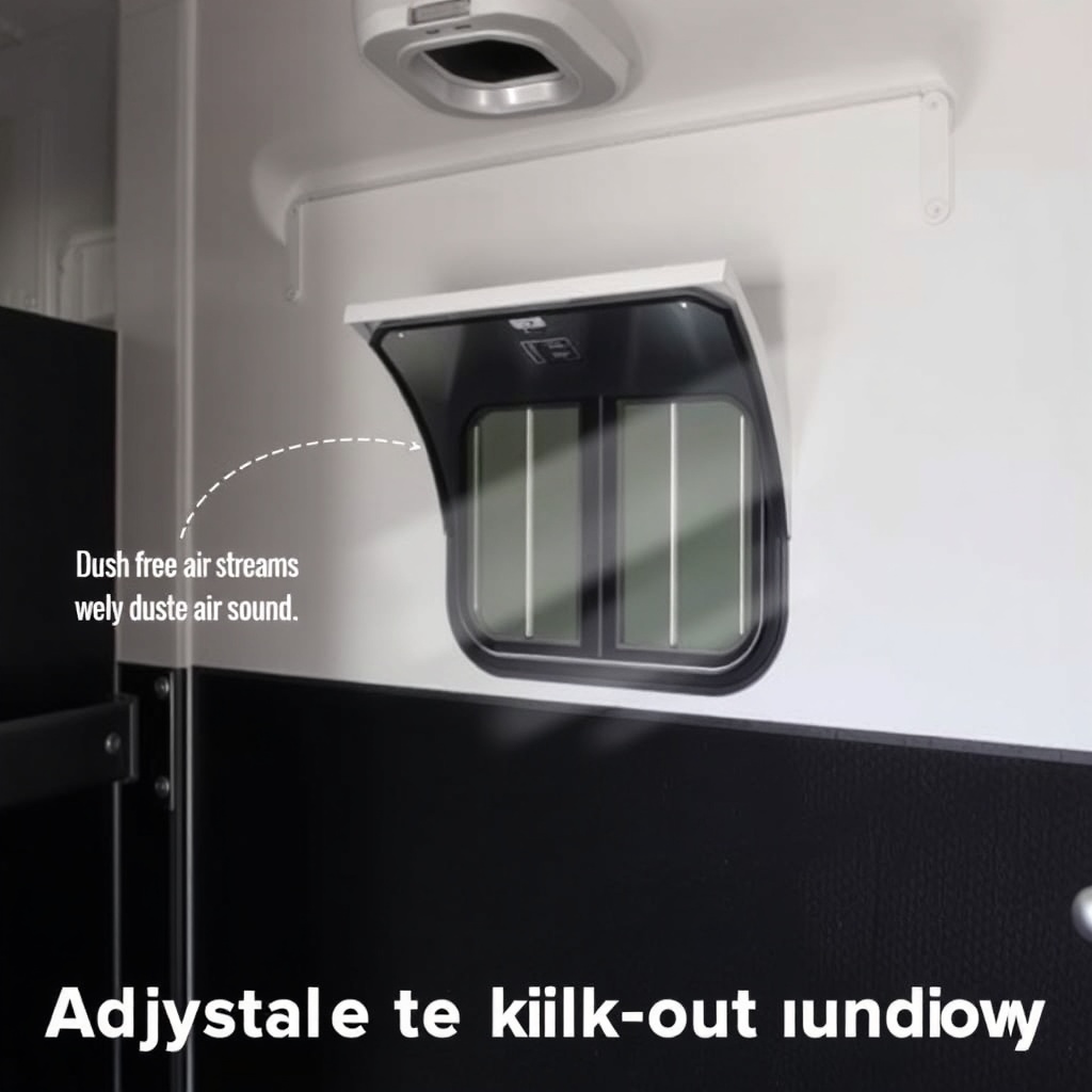 Interior view of a HorseTrailerPro horse compartment showing the sidewall air scoop and ad