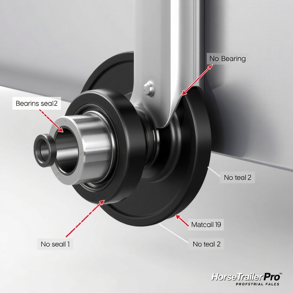 A photorealistic image of a HorseTrailerPro axle cross-section showing bearing placement a