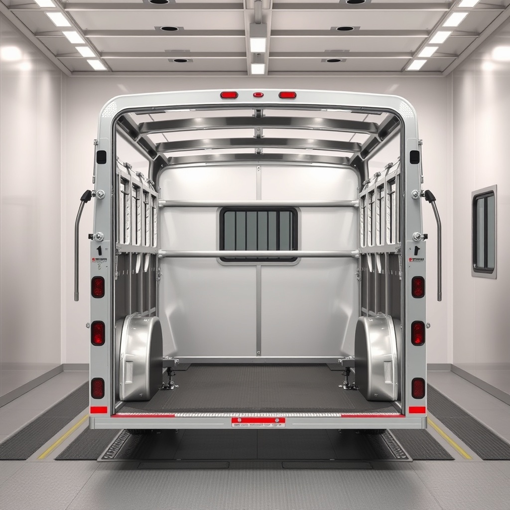 A clean photorealistic photo of a HorseTrailerPro frame being stress-tested in a crash sim